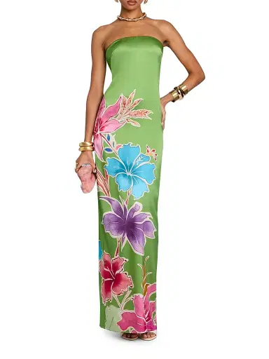 Retrofête Women's Vivi Printed Strapless Maxi Dress - Kiwi Hibiscus Floral - Size XL | Thumbnail 2 Retrofête Women's Vivi Printed Strapless Maxi Dress - Kiwi Hibiscus Floral - Size XL | Thumbnail 2