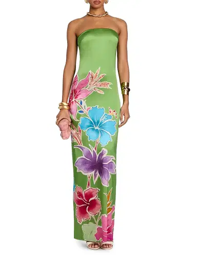 Retrofête Women's Vivi Printed Strapless Maxi Dress - Kiwi Hibiscus Floral - Size XL | Thumbnail 3 Retrofête Women's Vivi Printed Strapless Maxi Dress - Kiwi Hibiscus Floral - Size XL | Thumbnail 3