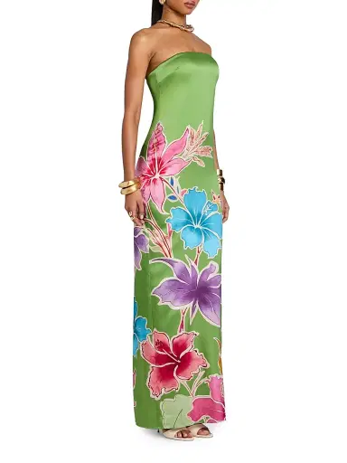Retrofête Women's Vivi Printed Strapless Maxi Dress - Kiwi Hibiscus Floral - Size XL | Thumbnail 4 Retrofête Women's Vivi Printed Strapless Maxi Dress - Kiwi Hibiscus Floral - Size XL | Thumbnail 4
