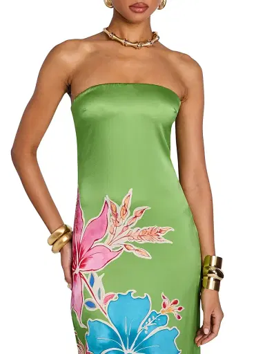 Retrofête Women's Vivi Printed Strapless Maxi Dress - Kiwi Hibiscus Floral - Size XL | Thumbnail 6 Retrofête Women's Vivi Printed Strapless Maxi Dress - Kiwi Hibiscus Floral - Size XL | Thumbnail 6