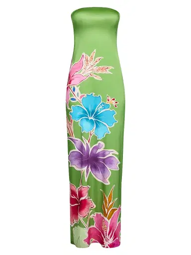 Retrofête Women's Vivi Printed Strapless Maxi Dress - Kiwi Hibiscus Floral - Size XL | Thumbnail 1 Retrofête Women's Vivi Printed Strapless Maxi Dress - Kiwi Hibiscus Floral - Size XL | Thumbnail 1