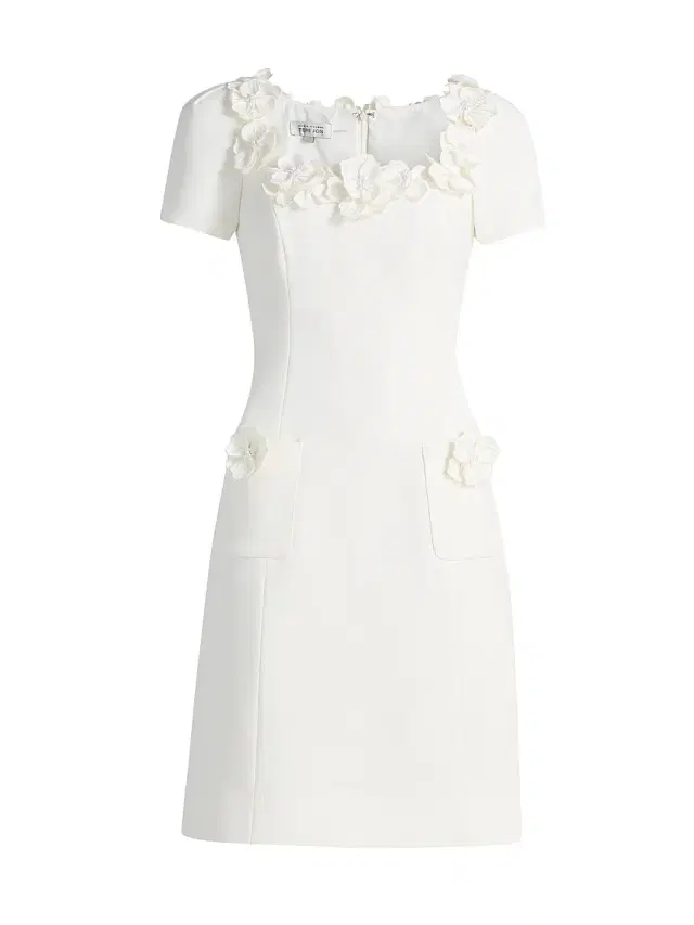 Teri Jon by Rickie Freeman Women's Crepe 3D Flower Imitation Pearl-Trim Minidress - White