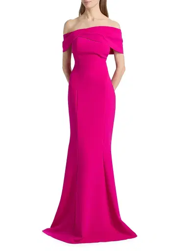 Teri Jon by Rickie Freeman Women's Off-the-Shoulder Stretch-Crepe Mermaid Gown - Hot Pink - Size 18 | Thumbnail 2 Teri Jon by Rickie Freeman Women's Off-the-Shoulder Stretch-Crepe Mermaid Gown - Hot Pink - Size 18 | Thumbnail 2