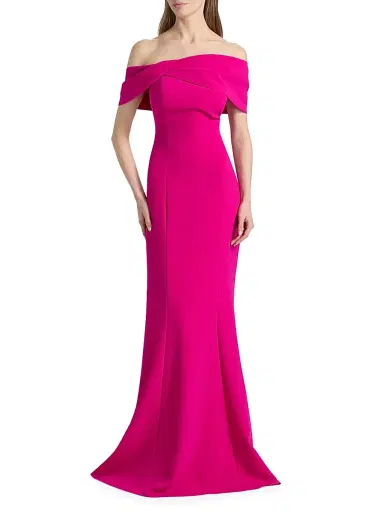 Teri Jon by Rickie Freeman Women's Off-the-Shoulder Stretch-Crepe Mermaid Gown - Hot Pink - Size 18 | Thumbnail 3 Teri Jon by Rickie Freeman Women's Off-the-Shoulder Stretch-Crepe Mermaid Gown - Hot Pink - Size 18 | Thumbnail 3