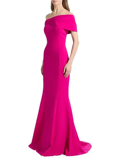 Teri Jon by Rickie Freeman Women's Off-the-Shoulder Stretch-Crepe Mermaid Gown - Hot Pink - Size 18 | Thumbnail 4 Teri Jon by Rickie Freeman Women's Off-the-Shoulder Stretch-Crepe Mermaid Gown - Hot Pink - Size 18 | Thumbnail 4