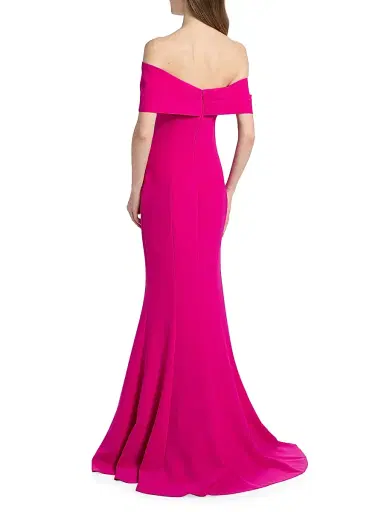 Teri Jon by Rickie Freeman Women's Off-the-Shoulder Stretch-Crepe Mermaid Gown - Hot Pink - Size 18 | Thumbnail 5 Teri Jon by Rickie Freeman Women's Off-the-Shoulder Stretch-Crepe Mermaid Gown - Hot Pink - Size 18 | Thumbnail 5