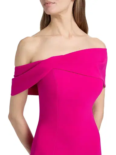 Teri Jon by Rickie Freeman Women's Off-the-Shoulder Stretch-Crepe Mermaid Gown - Hot Pink - Size 18 | Thumbnail 6 Teri Jon by Rickie Freeman Women's Off-the-Shoulder Stretch-Crepe Mermaid Gown - Hot Pink - Size 18 | Thumbnail 6