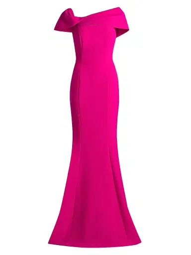 Teri Jon by Rickie Freeman Women's Off-the-Shoulder Stretch-Crepe Mermaid Gown - Hot Pink - Size 18 | Thumbnail 1 Teri Jon by Rickie Freeman Women's Off-the-Shoulder Stretch-Crepe Mermaid Gown - Hot Pink - Size 18 | Thumbnail 1