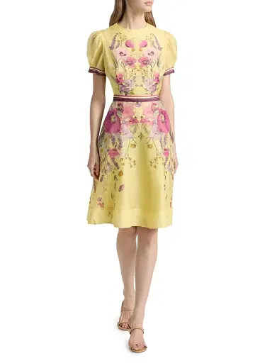 Teri Jon by Rickie Freeman Women's Floral Silk-Linen Knee-Length Dress - Yellow Multi | Thumbnail 3 Teri Jon by Rickie Freeman Women's Floral Silk-Linen Knee-Length Dress - Yellow Multi | Thumbnail 3