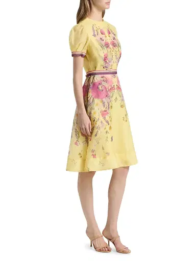 Teri Jon by Rickie Freeman Women's Floral Silk-Linen Knee-Length Dress - Yellow Multi | Thumbnail 4 Teri Jon by Rickie Freeman Women's Floral Silk-Linen Knee-Length Dress - Yellow Multi | Thumbnail 4