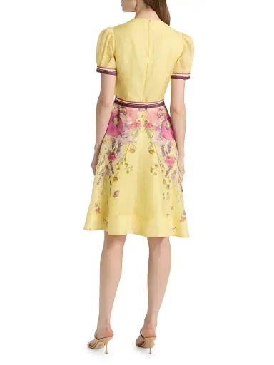 Teri Jon by Rickie Freeman Women's Floral Silk-Linen Knee-Length Dress - Yellow Multi | Thumbnail 5 Teri Jon by Rickie Freeman Women's Floral Silk-Linen Knee-Length Dress - Yellow Multi | Thumbnail 5