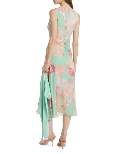 Teri Jon by Rickie Freeman Women's Floral Silk Chiffon Ruched-Front Midi-Dress - Mint Multi - Size 16 | Thumbnail 5 Teri Jon by Rickie Freeman Women's Floral Silk Chiffon Ruched-Front Midi-Dress - Mint Multi - Size 16 | Thumbnail 5