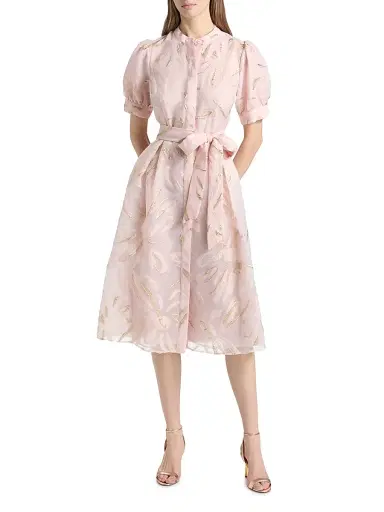Teri Jon by Rickie Freeman Women's Metallic Organza Midi-Dress | Thumbnail 2