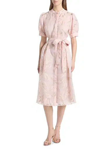 Teri Jon by Rickie Freeman Women's Metallic Organza Midi-Dress | Thumbnail 3