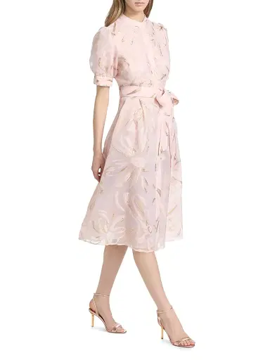 Teri Jon by Rickie Freeman Women's Metallic Organza Midi-Dress | Thumbnail 4