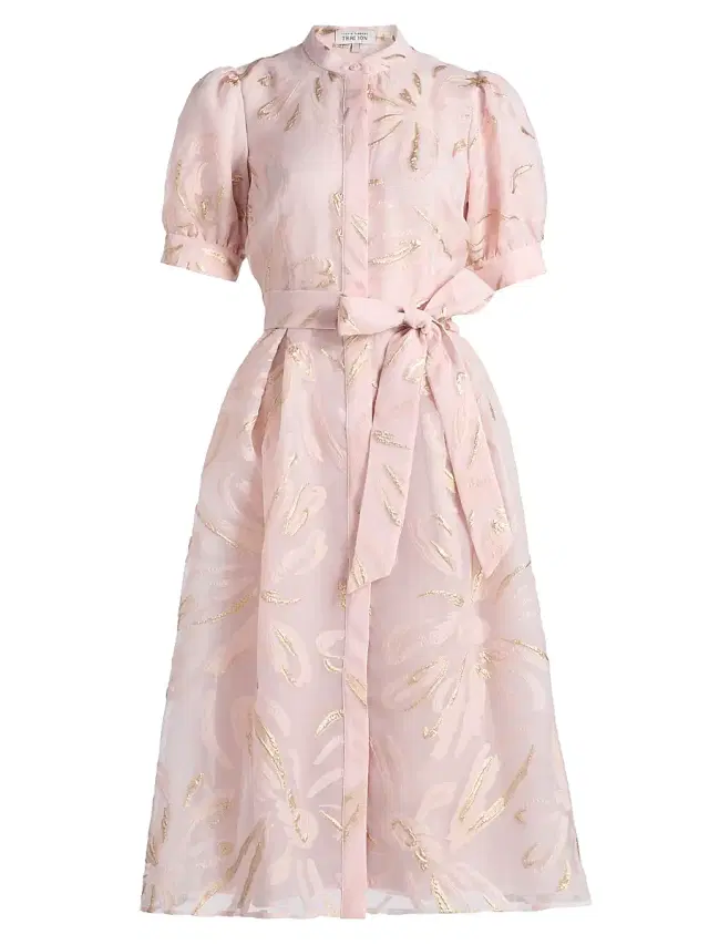 Teri Jon by Rickie Freeman Women's Metallic Organza Midi-Dress - Blush Gold