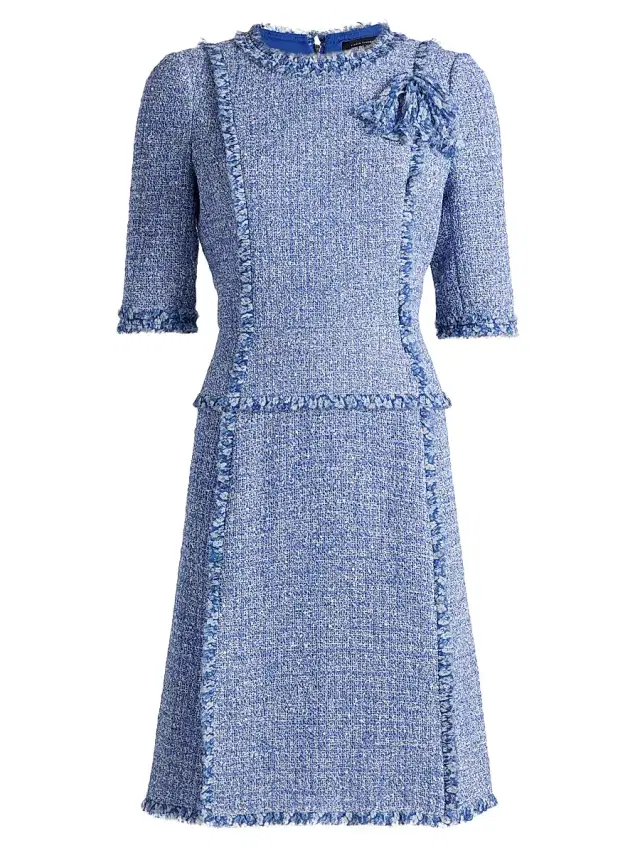 Teri Jon by Rickie Freeman Women's Tweed Chiffon-Ruffle Minidress - Blue White