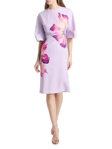 Teri Jon by Rickie Freeman Women's Embellished Crepe Floral Knee-Length Dress - Lavender Multi - Size 18 | Thumbnail 2 Teri Jon by Rickie Freeman Women's Embellished Crepe Floral Knee-Length Dress - Lavender Multi - Size 18 | Thumbnail 2