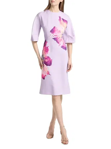 Teri Jon by Rickie Freeman Women's Embellished Crepe Floral Knee-Length Dress - Lavender Multi - Size 18 | Thumbnail 3 Teri Jon by Rickie Freeman Women's Embellished Crepe Floral Knee-Length Dress - Lavender Multi - Size 18 | Thumbnail 3