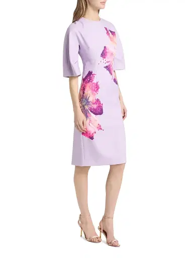 Teri Jon by Rickie Freeman Women's Embellished Crepe Floral Knee-Length Dress - Lavender Multi - Size 18 | Thumbnail 4 Teri Jon by Rickie Freeman Women's Embellished Crepe Floral Knee-Length Dress - Lavender Multi - Size 18 | Thumbnail 4