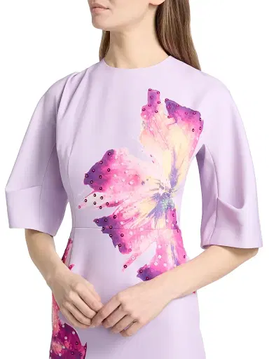 Teri Jon by Rickie Freeman Women's Embellished Crepe Floral Knee-Length Dress - Lavender Multi - Size 18 | Thumbnail 6 Teri Jon by Rickie Freeman Women's Embellished Crepe Floral Knee-Length Dress - Lavender Multi - Size 18 | Thumbnail 6