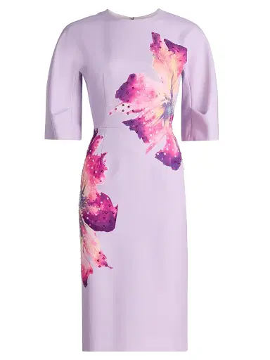 Teri Jon by Rickie Freeman Women's Embellished Crepe Floral Knee-Length Dress - Lavender Multi - Size 18 | Thumbnail 1 Teri Jon by Rickie Freeman Women's Embellished Crepe Floral Knee-Length Dress - Lavender Multi - Size 18 | Thumbnail 1