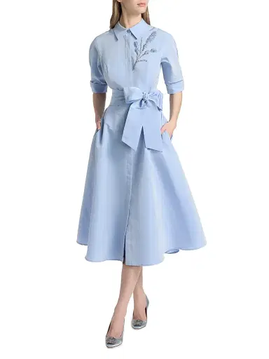 Teri Jon by Rickie Freeman Women's Taffeta Beaded Midi-Shirtdress - Periwinkle - Size 18 | Thumbnail 2