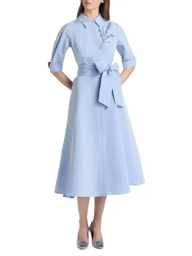 Teri Jon by Rickie Freeman Women's Taffeta Beaded Midi-Shirtdress - Periwinkle - Size 18 | Thumbnail 3