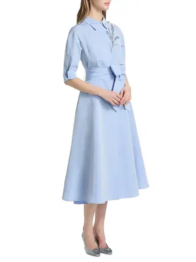 Teri Jon by Rickie Freeman Women's Taffeta Beaded Midi-Shirtdress - Periwinkle - Size 18 | Thumbnail 4