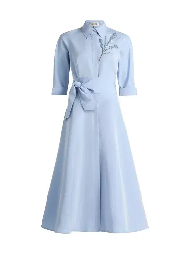 Teri Jon by Rickie Freeman Women's Taffeta Beaded Midi-Shirtdress - Periwinkle - Size 18 | Thumbnail 1