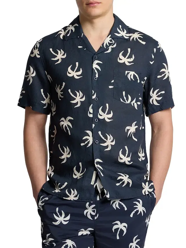 Onia Men's Air Linen Convertible Vacation Shirt - Midnight Multi
