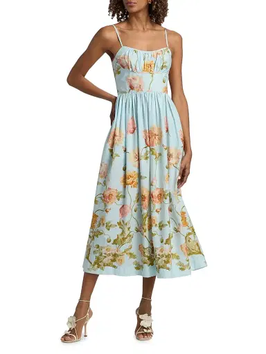 Cara Cara Women's Alba Floral Cotton Midi-Dress - Lockwood Flora Sky - Size 16 | Thumbnail 3 Cara Cara Women's Alba Floral Cotton Midi-Dress - Lockwood Flora Sky - Size 16 | Thumbnail 3