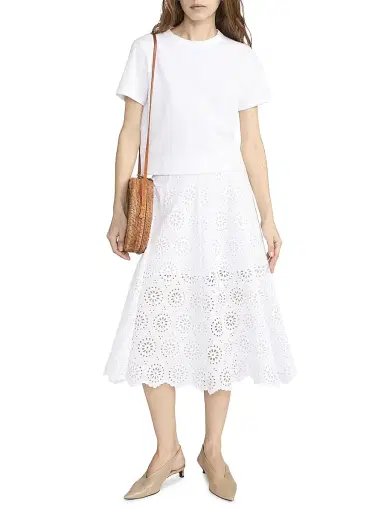 Frame Women's The Solstice Eyelet Midi-Skirt - White - Size 12 | Thumbnail 1 Frame Women's The Solstice Eyelet Midi-Skirt - White - Size 12 | Thumbnail 1