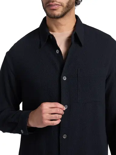 FRAME Men's Open Weave Cotton-Blend Shirt - Dark Navy | Thumbnail 6