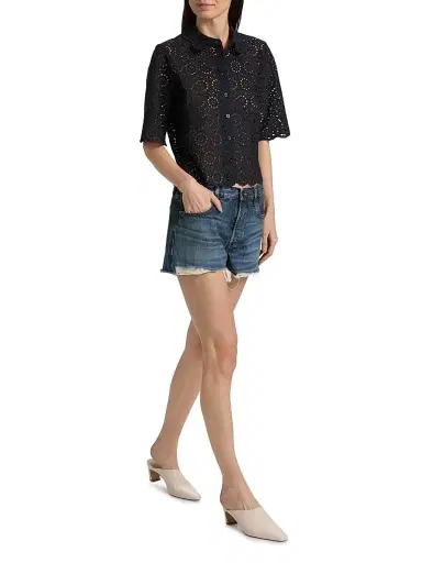 Frame Women's The Petal Eyelet Cotton Shirt - Navy - Size XS | Thumbnail 2