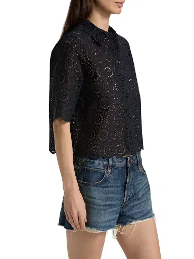 Frame Women's The Petal Eyelet Cotton Shirt - Navy - Size XS | Thumbnail 4
