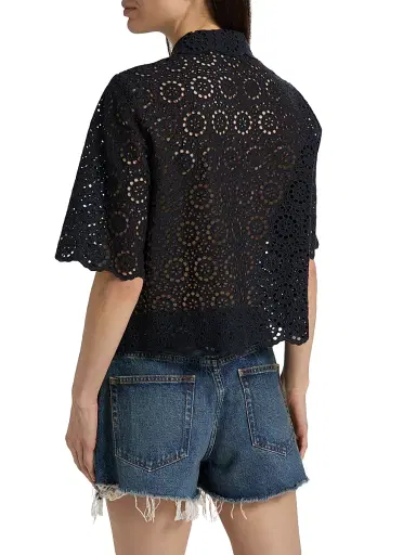 Frame Women's The Petal Eyelet Cotton Shirt - Navy - Size XS | Thumbnail 5
