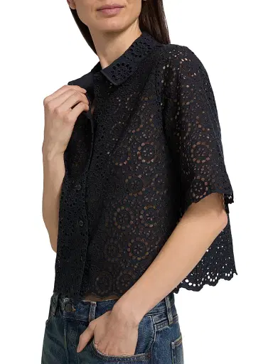 Frame Women's The Petal Eyelet Cotton Shirt - Navy - Size XS | Thumbnail 6