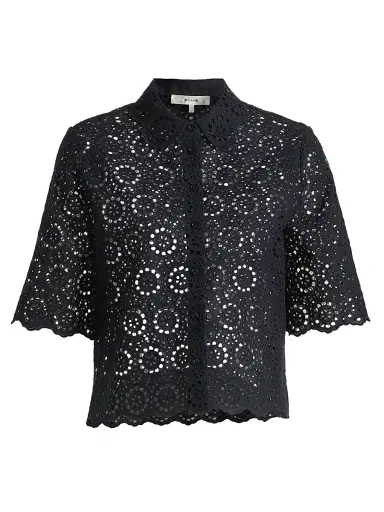 Frame Women's The Petal Eyelet Cotton Shirt - Navy - Size XS | Thumbnail 1