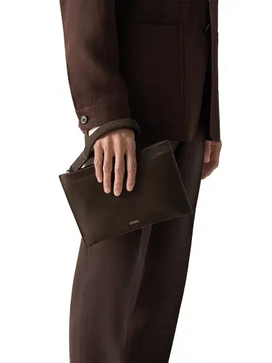 ZEGNA Men's Secondskin Leather Mini Pouch - Dark Brown | Thumbnail 5 ZEGNA Men's Secondskin Leather Mini Pouch - Dark Brown | Thumbnail 5