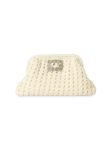 BTB Los Angeles Women's Crystal-Embellished Raffia Clutch - White | Thumbnail 1