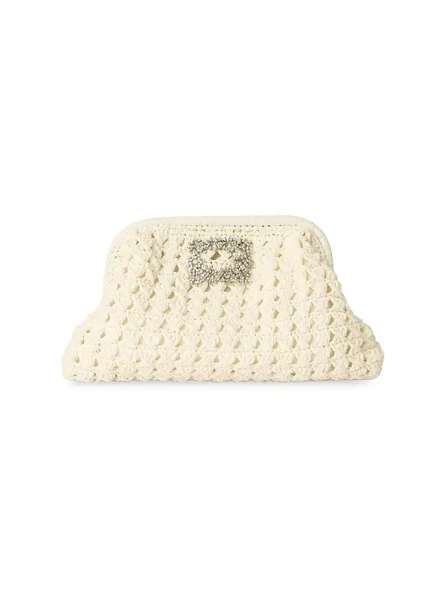 BTB Los Angeles Women's Crystal-Embellished Raffia Clutch - White