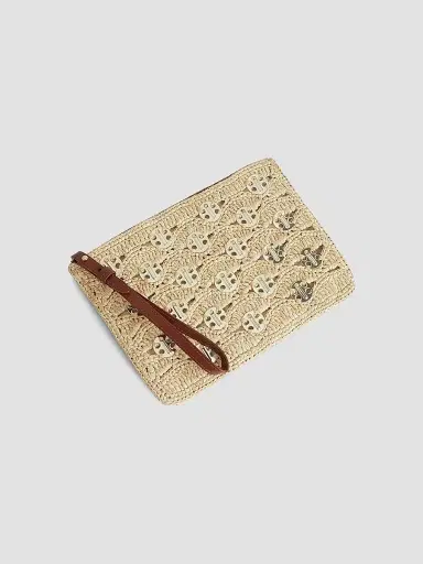 Rabanne Women's Embellished Raffia Wristlet Pouch | Thumbnail 3 Rabanne Women's Embellished Raffia Wristlet Pouch | Thumbnail 3