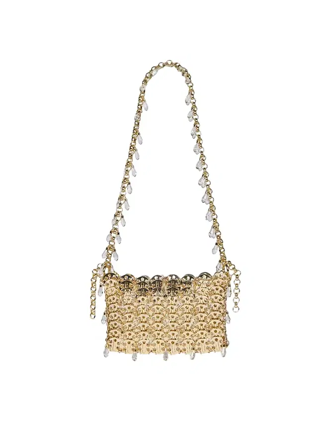 Women's Metal & Rhinestone Disc Shoulder Bag - Gold Crystal