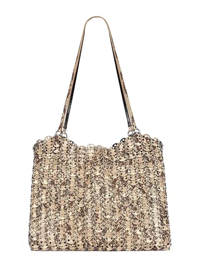 Rabanne Women's 1969 Reversible Python-Embossed Leather & Metal Disc Tote Bag - Snake Avorio Silver