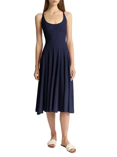 Malo Women's Rib-Knit Cotton Mako Midi-Dress - Blue | Thumbnail 3