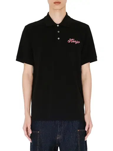 KENZO Men's Winter Holidays Embroidered Slim-Fit Polo Shirt - Black - Size Large | Thumbnail 1 KENZO Men's Winter Holidays Embroidered Slim-Fit Polo Shirt - Black - Size Large | Thumbnail 1