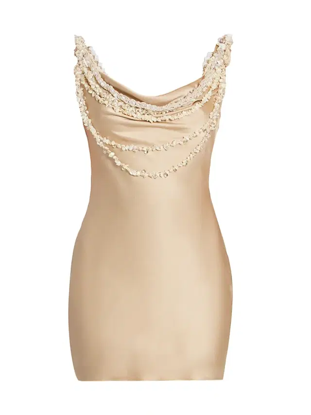 Women's Draped Shell-Embellished Minidress - Beige Pale