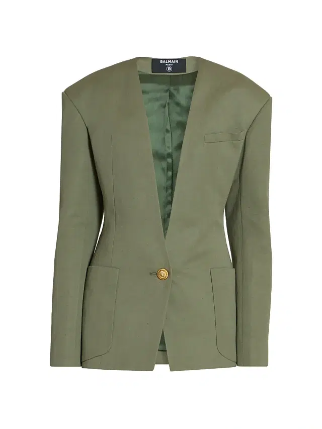 Women's Collarless Cotton Blazer - Vert