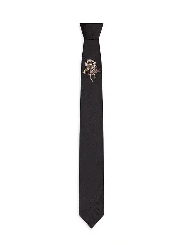 Givenchy Men's Tie in Silk with Pearls and Crystals Embroidery - Black